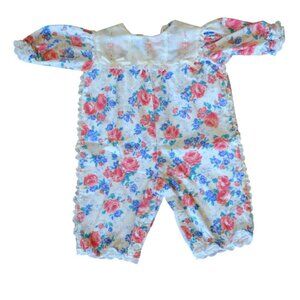 Vintage 90s Floral Cotton Corduroy Baby Girl Romper Size 0-6 Months Bib Collar